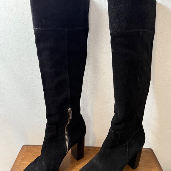Michael Kors Knee High Suede BlackTall Heeled Boots - Picture 2 of 11
